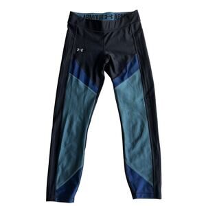 Under Armour Leggings Women's Heat Gear Ankle Cropped Color Block Black Size S